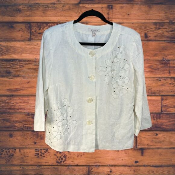 5 for $25🔥JM Collection White Linen Button Front Shacket Shirt Jacket Size 8 - Picture 1 of 6